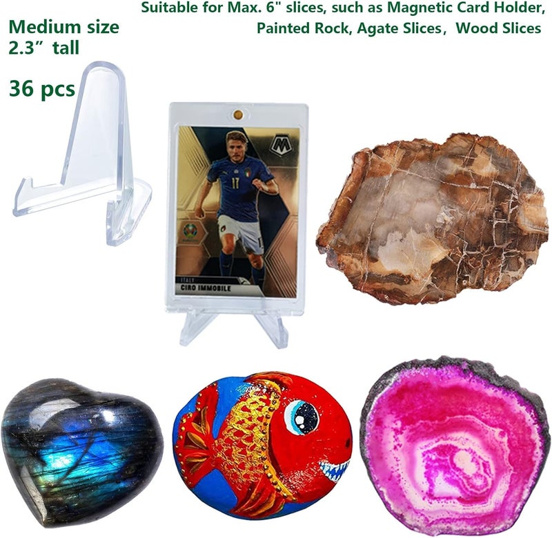 LRANFOW 36 Pack Thickened Card Display Stand Sports Card Holder Small Easel Stand for Challenge Coin Graded Card Sports Card Trading Card PSA Card Baseball Card, 2.3 Inch Tall Clear - Image 2